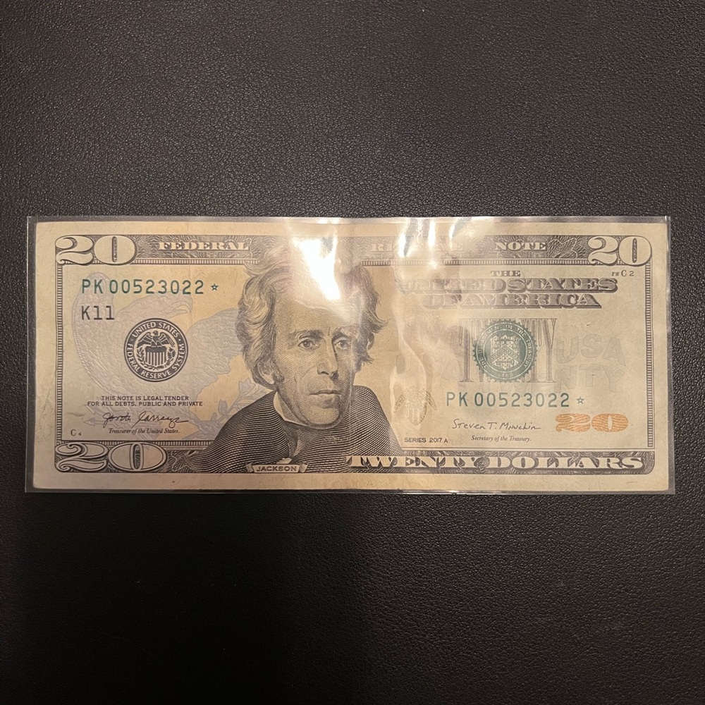 US $20 Federal Reserve Note - Green and Tan